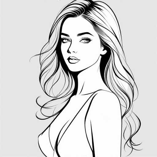 The image is a black and white line drawing depicting a woman with long blonde hair wearing a sleeveless top. The woman's face is the focal point of the image, and she appears to be looking directly at the viewer.