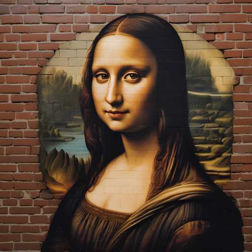 The image shows a close-up portrait of a woman painted on the side of a brick wall. The painting is done in an impressionist style and features loose brushstrokes that give it a textured appearance. The colors used are predominantly earth tones, with some bright accents to add contrast. The woman's face is the main focus, with her eyes looking directly at the camera.