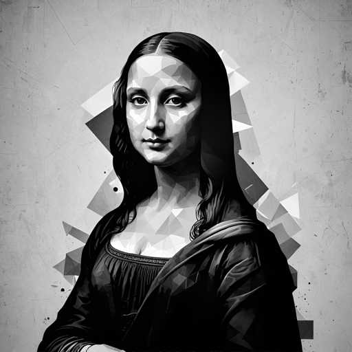 The image is a black and white portrait of a woman with long hair wearing a dress. The background features a textured surface that adds depth to the composition.