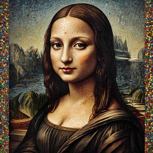 The image depicts a woman with long brown hair and dark makeup, wearing a black dress against a colorful background featuring mountains and trees. The painting is done in an impressionist style, characterized by loose brushstrokes that create a sense of movement and atmosphere.