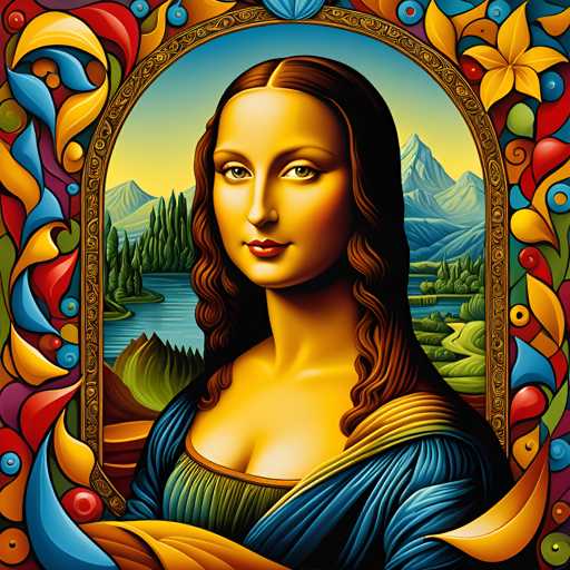 The image depicts a woman with long brown hair wearing a blue dress and holding a book. The background features a landscape of mountains and trees, suggesting the painting is set in a natural environment. The style of the artwork appears to be realistic, focusing on capturing the details of the subject's face and surroundings.