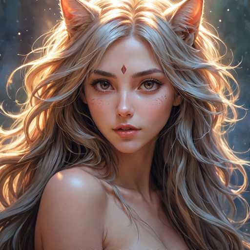 The image shows a close-up portrait of a young woman with long blonde hair and striking green eyes. The woman is wearing minimal makeup, giving her a natural look that complements the overall composition. The background features a dark blue color, which contrasts nicely with the woman's light hair and adds depth to the image.