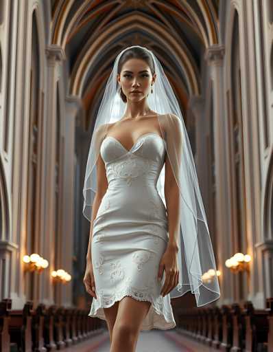 Girl in short wedding dress