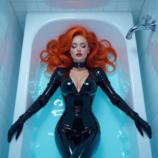 AI latex mermaid having a bath