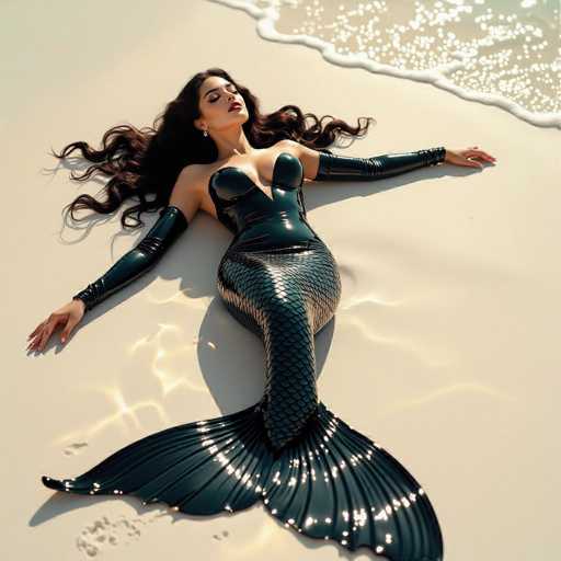 AI latex mermaid on a beach
