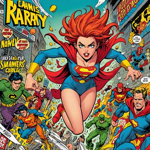 This is a vibrant and dynamic comic book panel! Here's a breakdown of what makes it so exciting:

**Central Focus:** The main character, a woman with fiery red hair and a determined expression, is in the center of action. She's mid-flight, with her cape billowing dramatically, suggesting a powerful leap or flight. Her pose is dynamic and engaging, drawing the viewer's eye.

**Team of Heroes:** She's surrounded by a diverse group of superheroes, each with their own distinct costume and pose. This suggests a team effort or a moment of coordinated action. 

**Action & Energy:** The panel is filled with motion lines and visual effects, conveying a sense of speed and energy. There are debris and explosions scattered around, further emphasizing the intensity of the situation.

**Comic Book Style:** The artwork is clearly in a comic book style, with bold lines, dynamic perspective, and expressive character designs. The use of speech bubbles adds to the narrative, hinting at dialogue or sound effects.

**Overall Impression:** The panel is a burst of action and excitement, capturing a moment of heroic endeavor. It's visually engaging and invites the viewer to be swept up in the story. 

**Key elements that contribute to its impact:**

* **Dynamic Composition:** The central character's pose and the surrounding action create a sense of movement.
* **Expressive Character Design:** The heroes' expressions and costumes convey their personalities and roles.
* **Visual Effects:** Motion lines, explosions, and other visual elements enhance the sense of action.
* **Comic Book Style:** The overall style is consistent with traditional comic book art, making it instantly recognizable.



If you'd like, tell me what specific aspects of the panel you're interested in – perhaps a particular character or detail – and I can provide more specific observations!