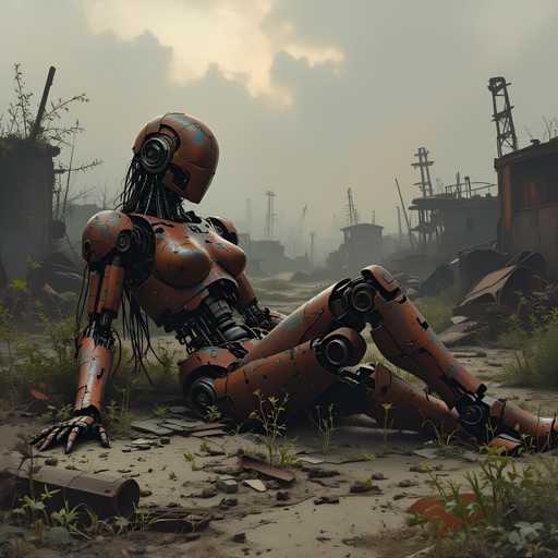 A rusty discarded robot