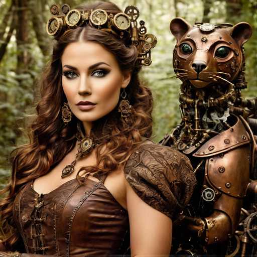 Steampunk girl with mecanical animals