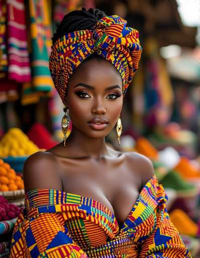 African woman wearing traditional kente clothes